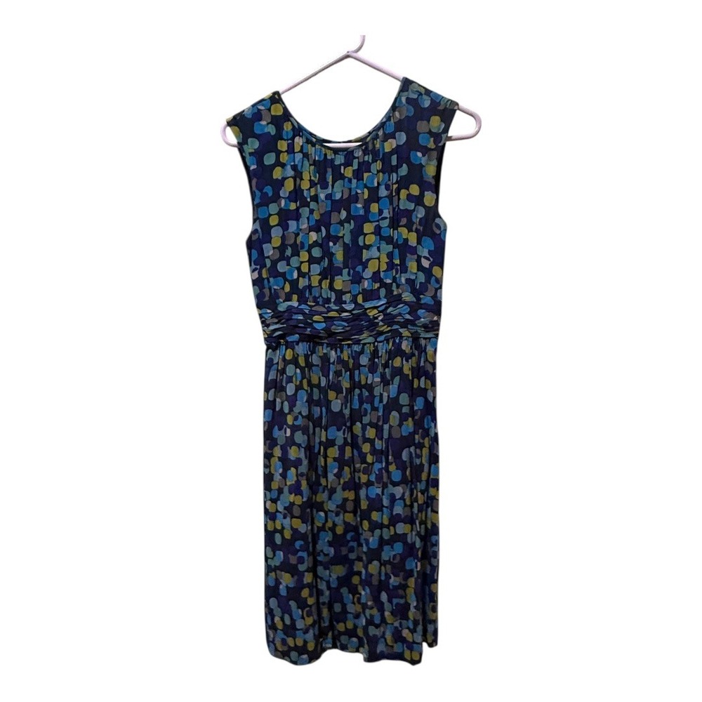 Boden Women Blue Multi Color Dot Print Ruched‎ Waist Midi Dress Size UK 8 US 4
